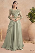 Fancy Partywear Embroidery Work Ready To Wear Saree With Unstitched Blouse