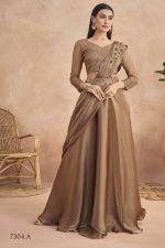 Fancy Partywear Embroidery Work Ready To Wear Saree With Unstitched Blouse