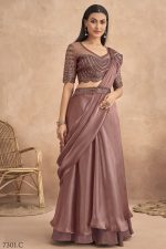 Fancy Partywear Embroidery Work Ready To Wear Saree With Unstitched Blouse