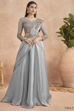 Fancy Partywear Embroidery Work Ready To Wear Saree With Unstitched Blouse