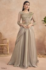 Fancy Partywear Embroidery Work Ready To Wear Saree With Unstitched Blouse