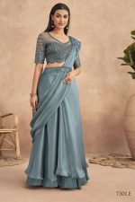 Fancy Partywear Embroidery Work Ready To Wear Saree With Unstitched Blouse