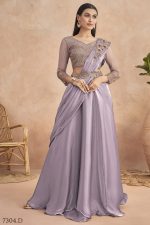 Fancy Partywear Embroidery Work Ready To Wear Saree With Unstitched Blouse