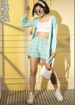 Platinum Crepe Printed Designer Cord Set - Top, Shrug & Bottom