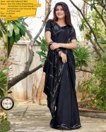 Dark Colour Partywear Satin Silk Unstitched Saree With Blouse Collection