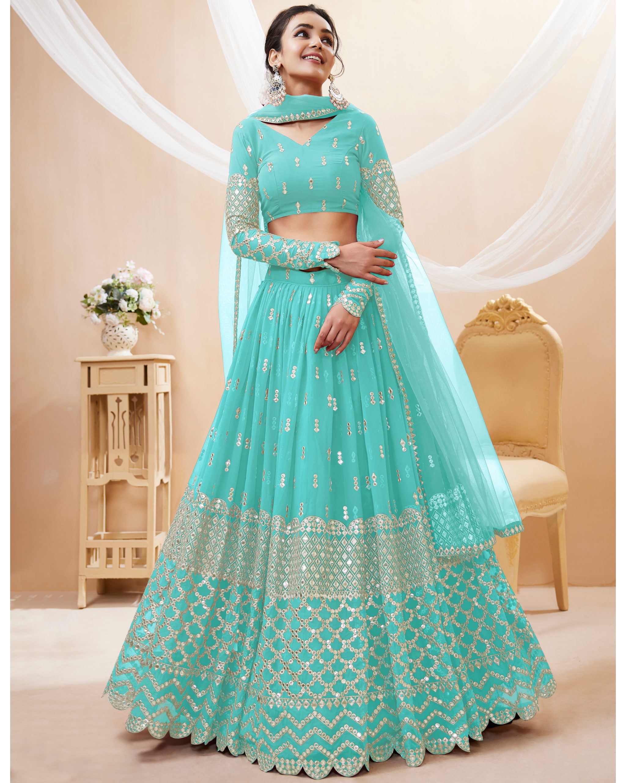 Create Your Dream Lehenga Semi-stitched Georgette Lehenga Fabric Georgette Choli And Georgette Dupatta Embellished With Sequin Embroidery