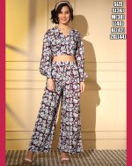 Unleash Your Style With Our Exquisite Platinum Crepe Printed Designer Cord Set Top & Bottom - Full Stitched For Effortless Elegance