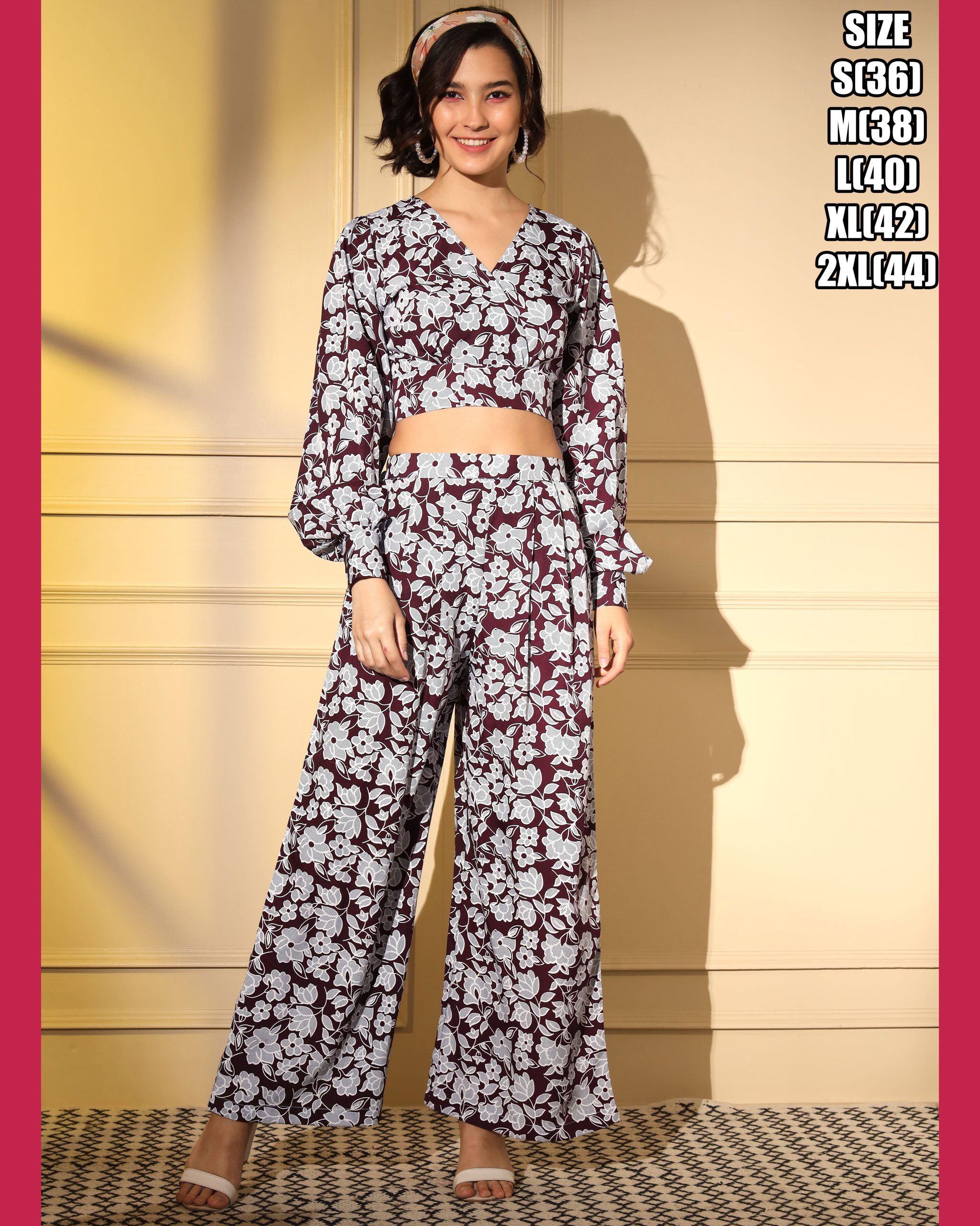 Unleash Your Style With Our Exquisite Platinum Crepe Printed Designer Cord Set Top & Bottom - Full Stitched For Effortless Elegance