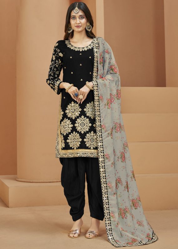 Embroidered Art Silk Embroidery Patiala Punjabi Suit