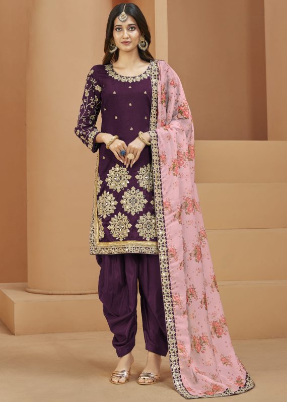 Embroidered Art Silk Embroidery Patiala Punjabi Suit