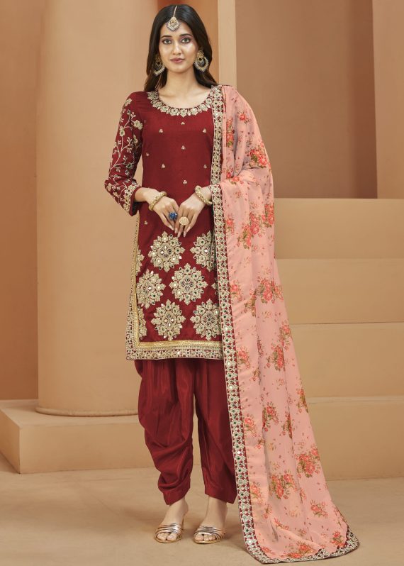 Embroidered Art Silk Embroidery Patiala Punjabi Suit