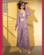 Unleash Your Style With Our Exquisite Platinum Crepe Printed Designer Cord Set Top & Bottom - Full Stitched For Effortless Elegance