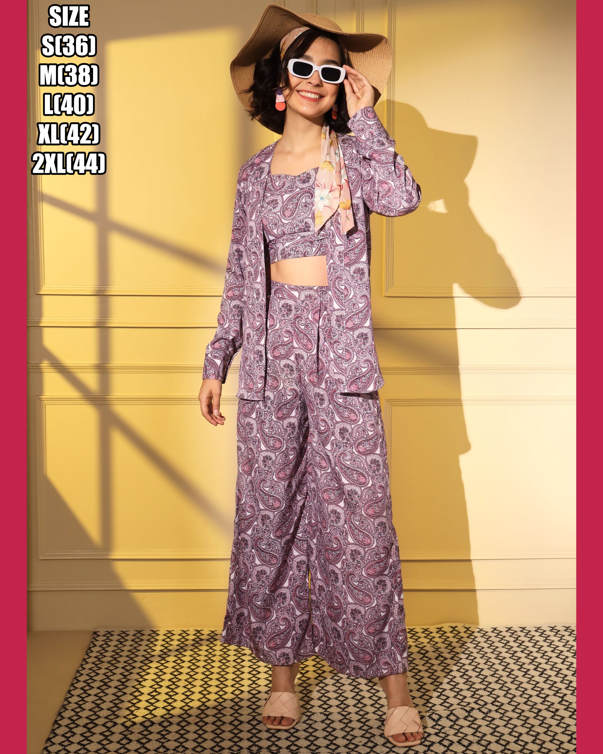 Unleash Your Style With Our Exquisite Platinum Crepe Printed Designer Cord Set Top & Bottom - Full Stitched For Effortless Elegance