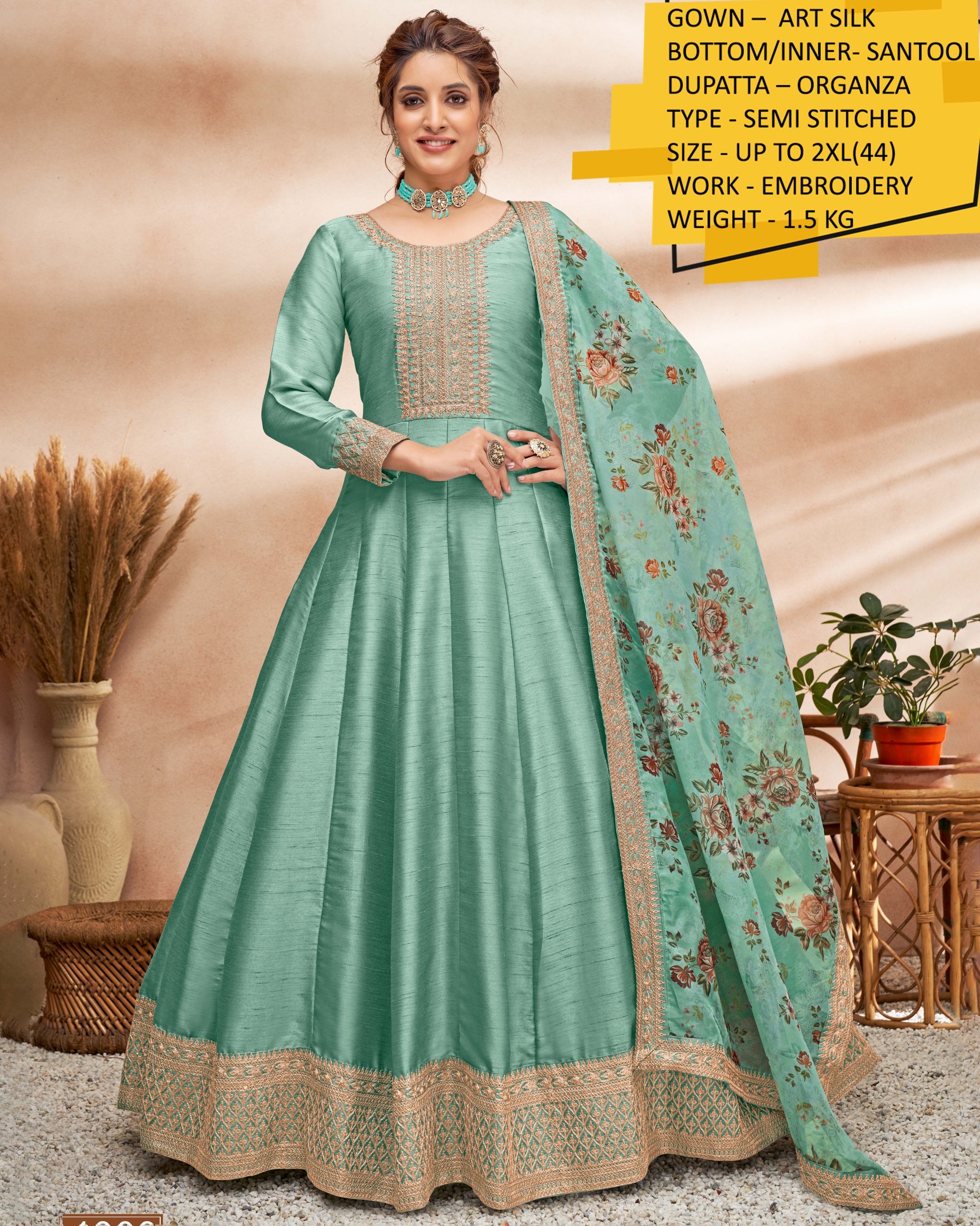 Partywear Semi Stitched Art Silk Long Gown Collection