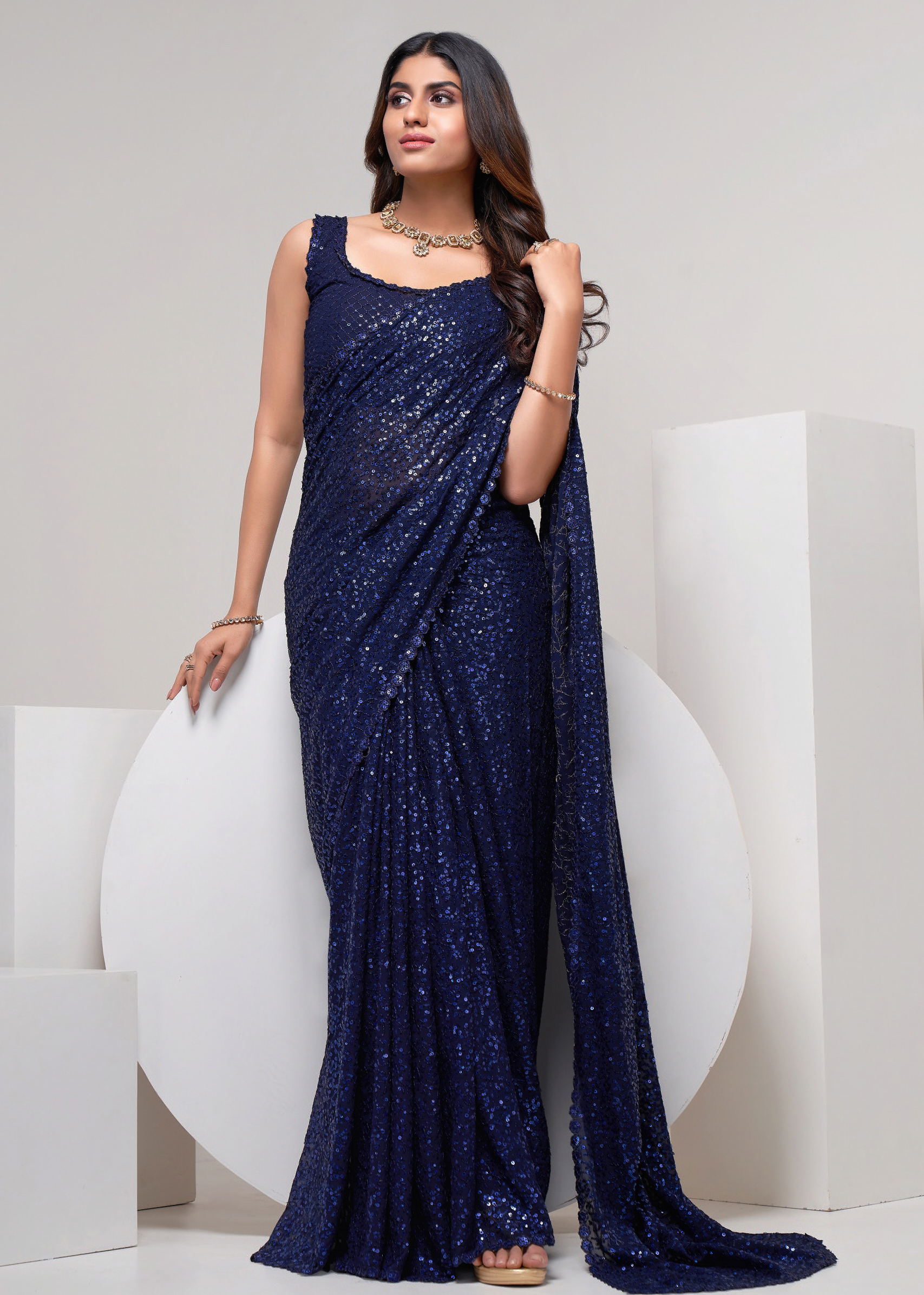 Launching Exclusive Collection Of Georgette Saree With Blouse Multiple Sequins Embroidery Work