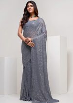 Launching Exclusive Collection Of Georgette Saree With Blouse Multiple Sequins Embroidery Work