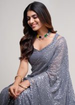 Launching Exclusive Collection Of Georgette Saree With Blouse Multiple Sequins Embroidery Work