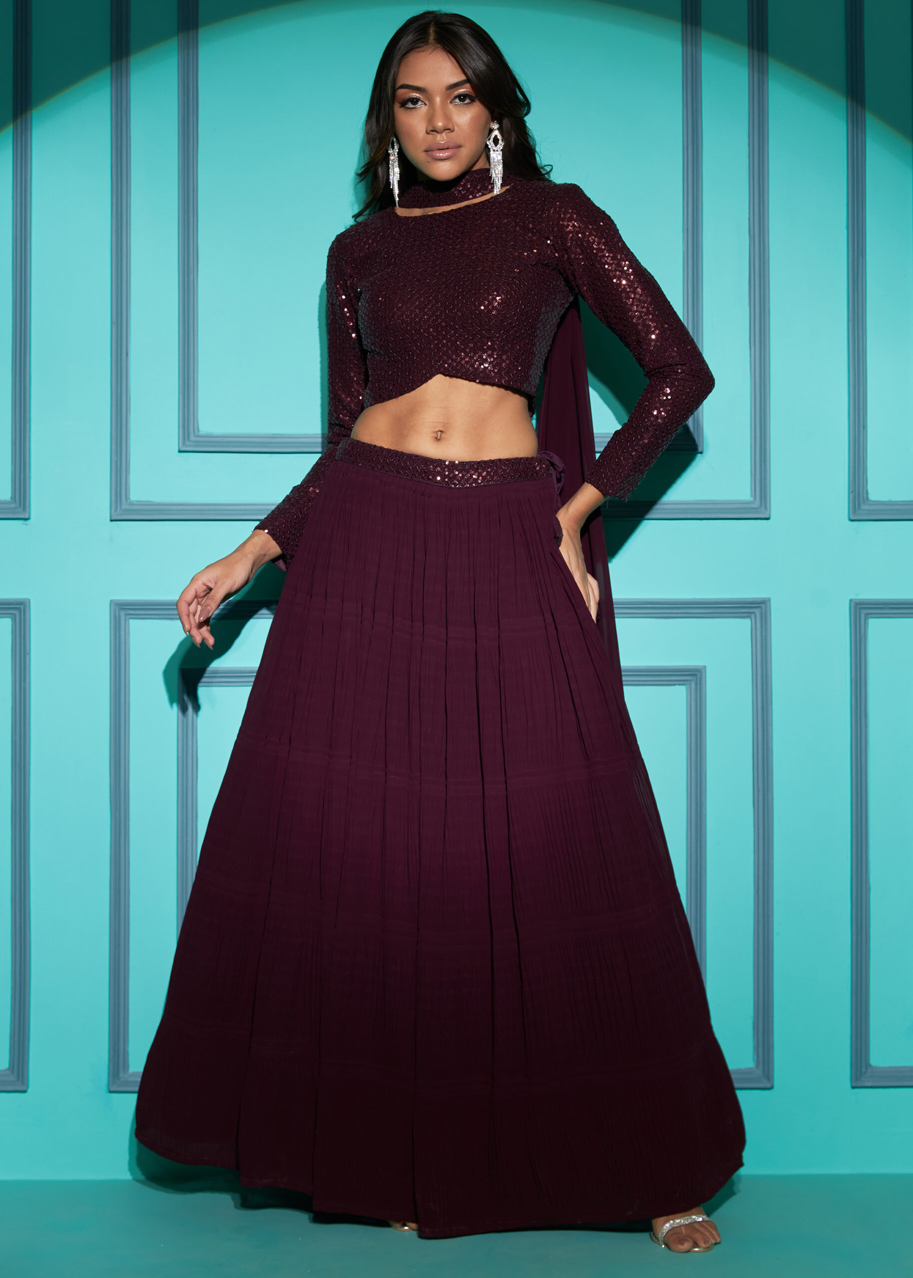 Embrace Timeless Beauty With Our Semi - Stitched Lehenga, Blouse And Dupatta Set Intricate Thread And Sequins Embroidery