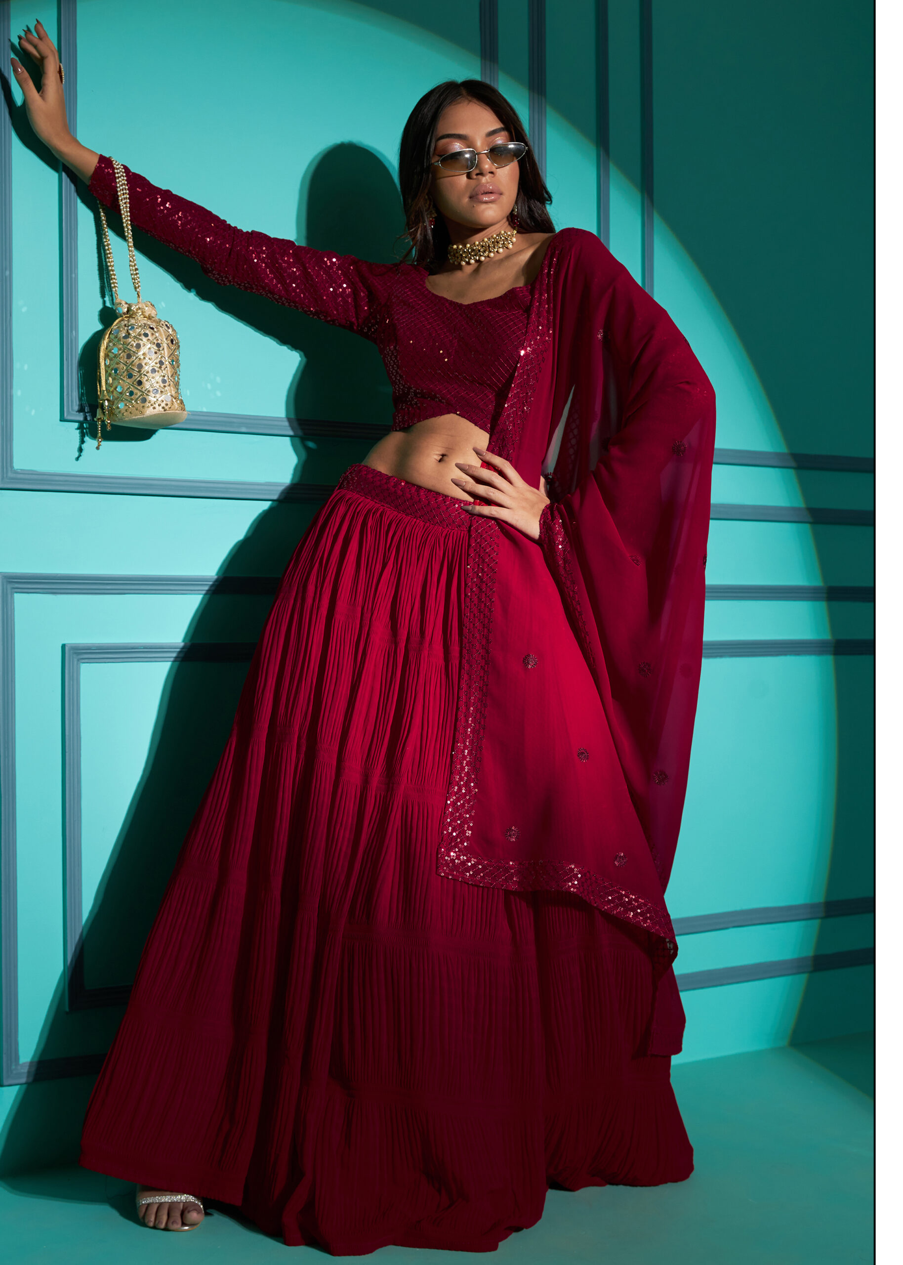 Embrace Timeless Beauty With Our Semi - Stitched Lehenga, Blouse And Dupatta Set Intricate Thread And Sequins Embroidery