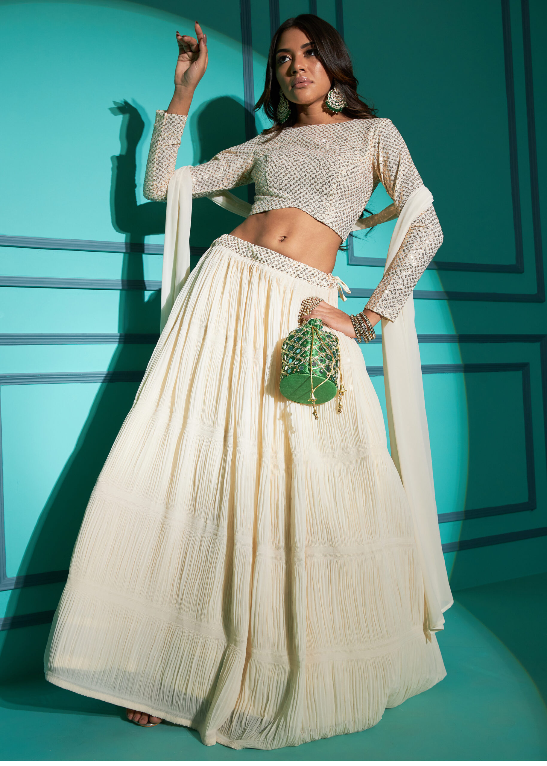 Embrace Timeless Beauty With Our Semi - Stitched Lehenga, Blouse And Dupatta Set Intricate Thread And Sequins Embroidery