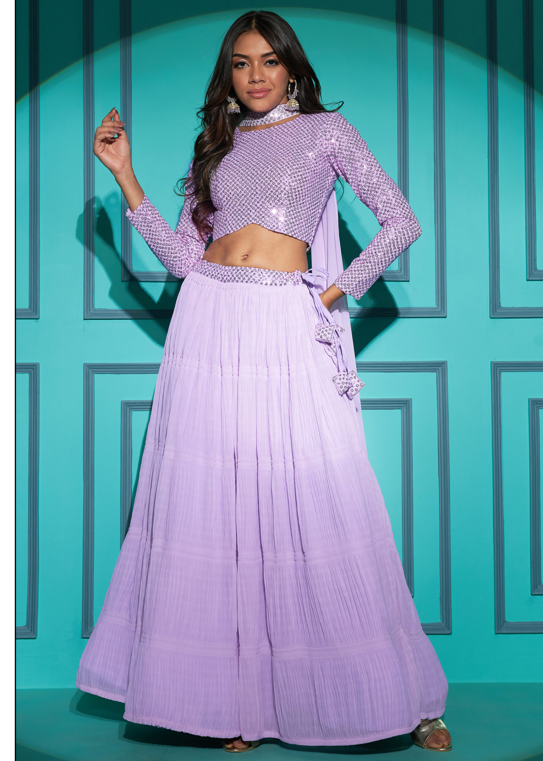 Embrace Timeless Beauty With Our Semi - Stitched Lehenga, Blouse And Dupatta Set Intricate Thread And Sequins Embroidery