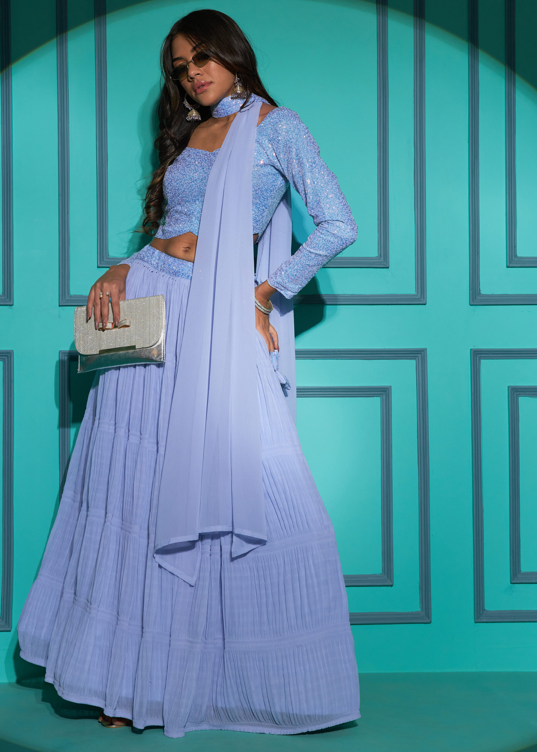 Embrace Timeless Beauty With Our Semi - Stitched Lehenga, Blouse And Dupatta Set Intricate Thread And Sequins Embroidery