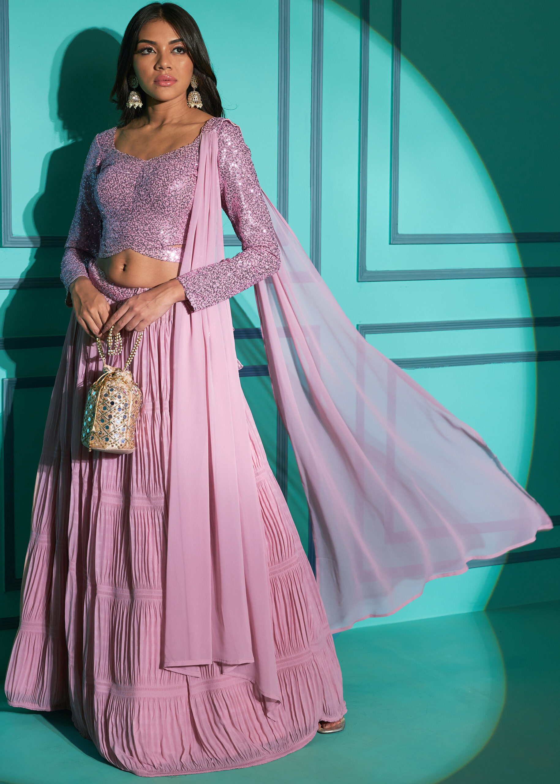 Embrace Timeless Beauty With Our Semi - Stitched Lehenga, Blouse And Dupatta Set Intricate Thread And Sequins Embroidery