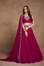 Ethnicrang Women's Blooming Georgette Thread Embroidery Wedding Wear Semi Stitch Lehenga Choli