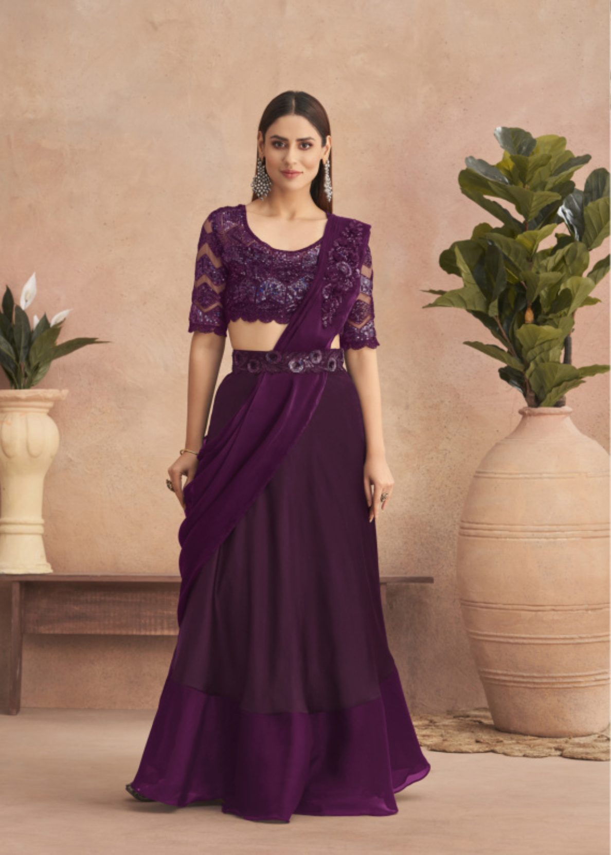 Fancy Party Wear Embroidery Work Ready To Wear Saree