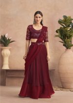 Fancy Party Wear Embroidery Work Ready To Wear Saree