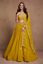 Ethnicrang Women's Blooming Georgette Thread Embroidery Wedding Wear Semi Stitch Lehenga Choli