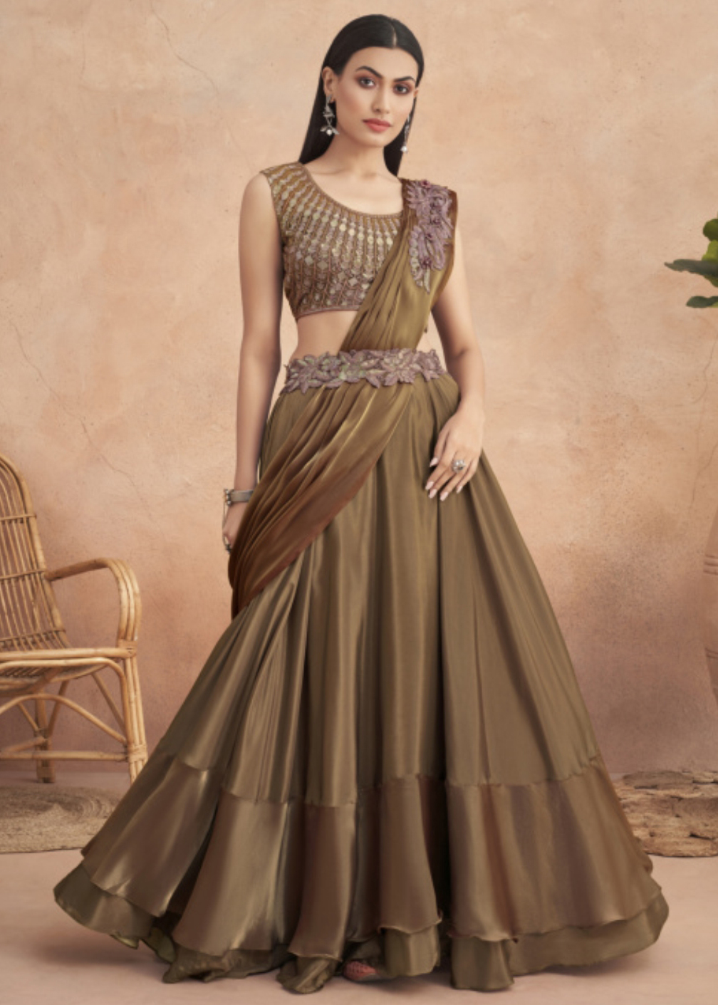 Exquisite Fancy Fabric Ready To Wear Lehenga Style Saree