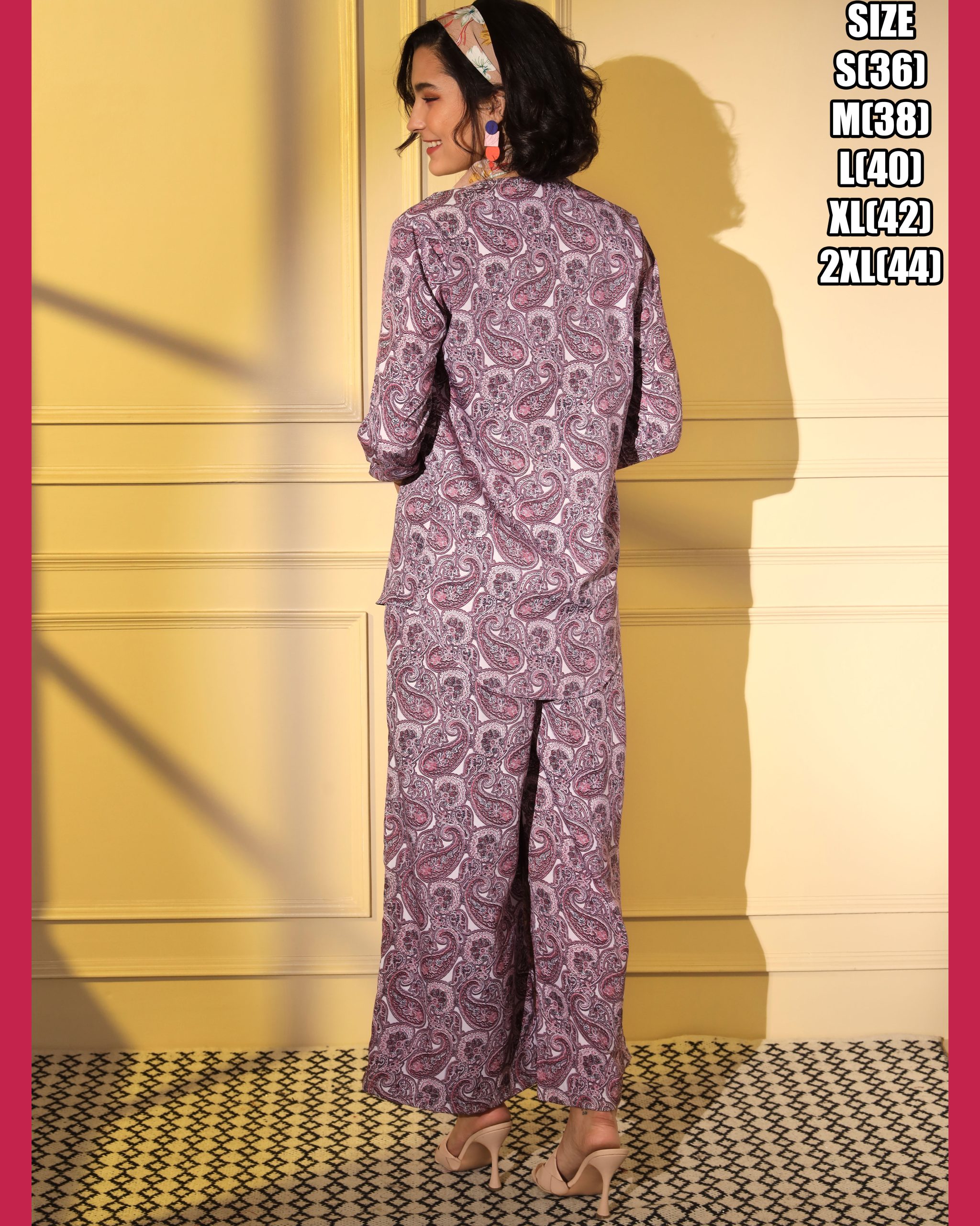 Unleash Your Style With Our Exquisite Platinum Crepe Printed Designer Cord Set Top & Bottom - Full Stitched For Effortless Elegance