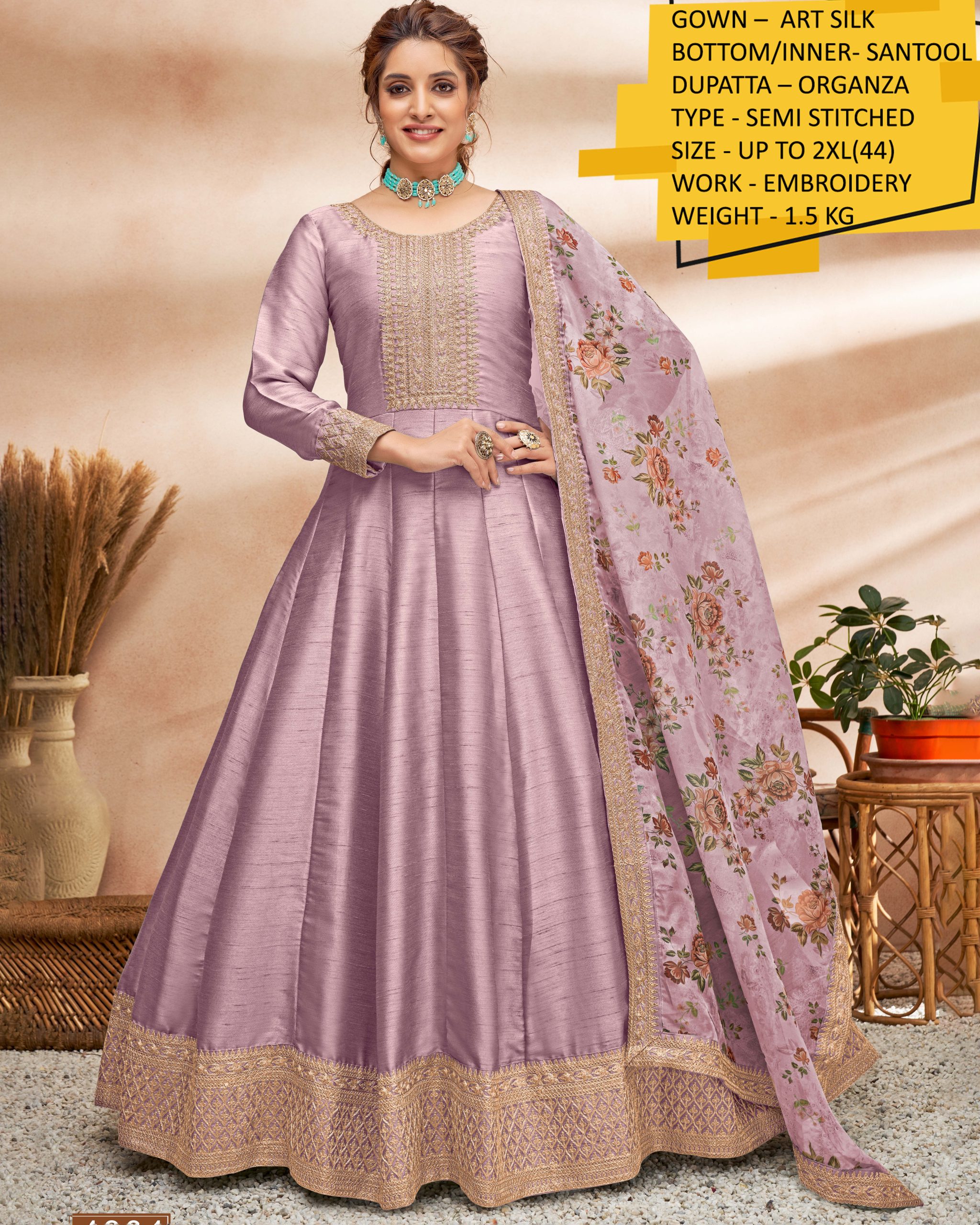 Partywear Semi Stitched Art Silk Long Gown Collection