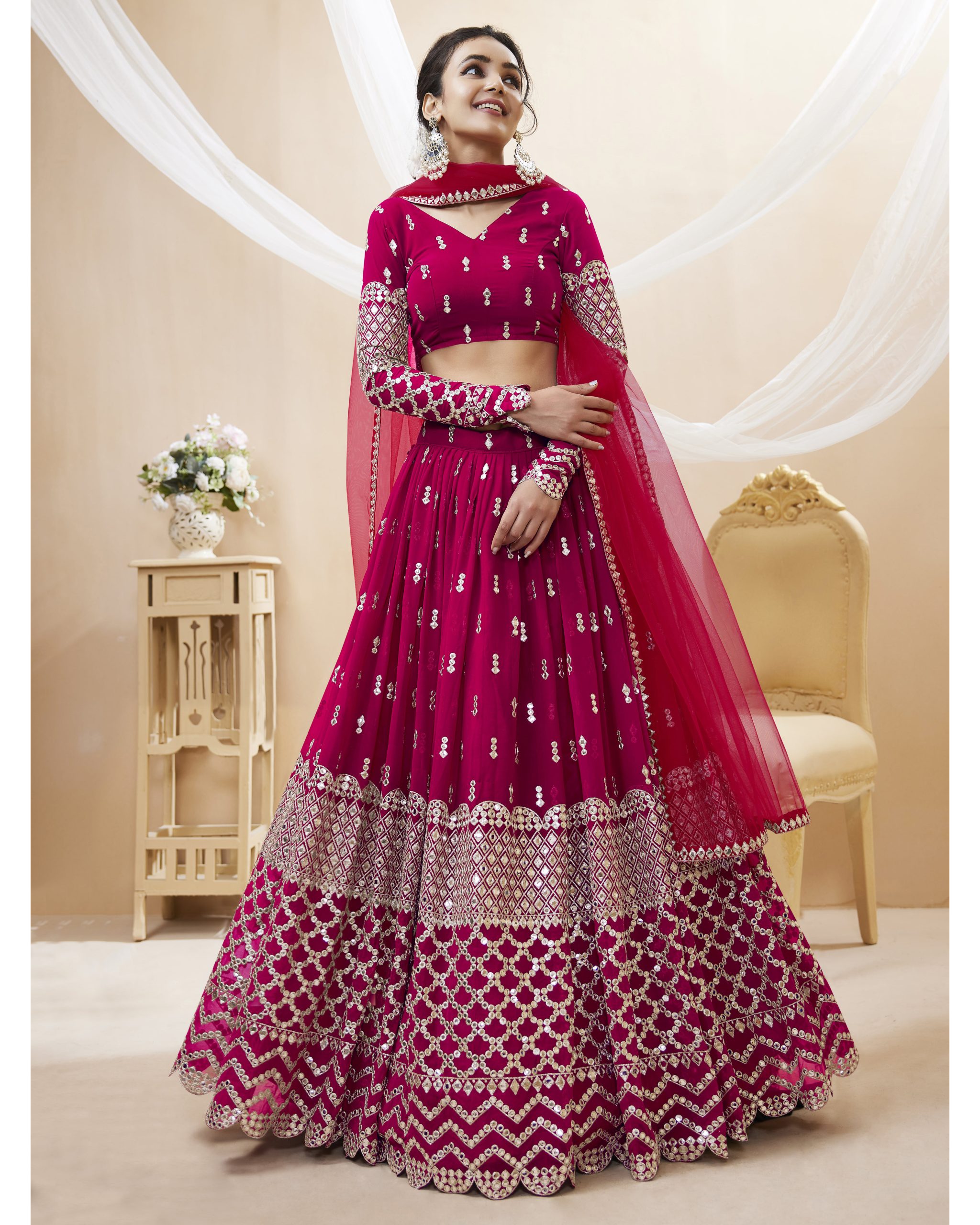 Create Your Dream Lehenga Semi-stitched Georgette Lehenga Fabric Georgette Choli And Georgette Dupatta Embellished With Sequin Embroidery