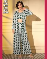 Unleash Your Style With Our Exquisite Platinum Crepe Printed Designer Cord Set Top & Bottom - Full Stitched For Effortless Elegance