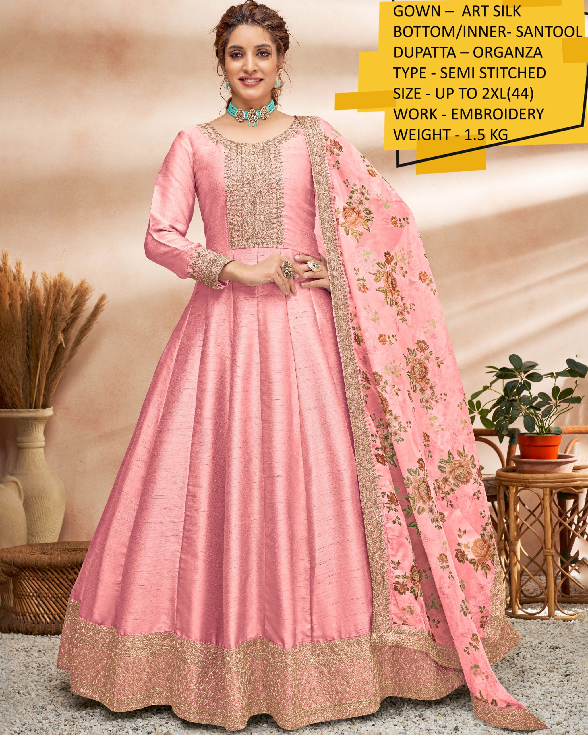 Partywear Semi Stitched Art Silk Long Gown Collection