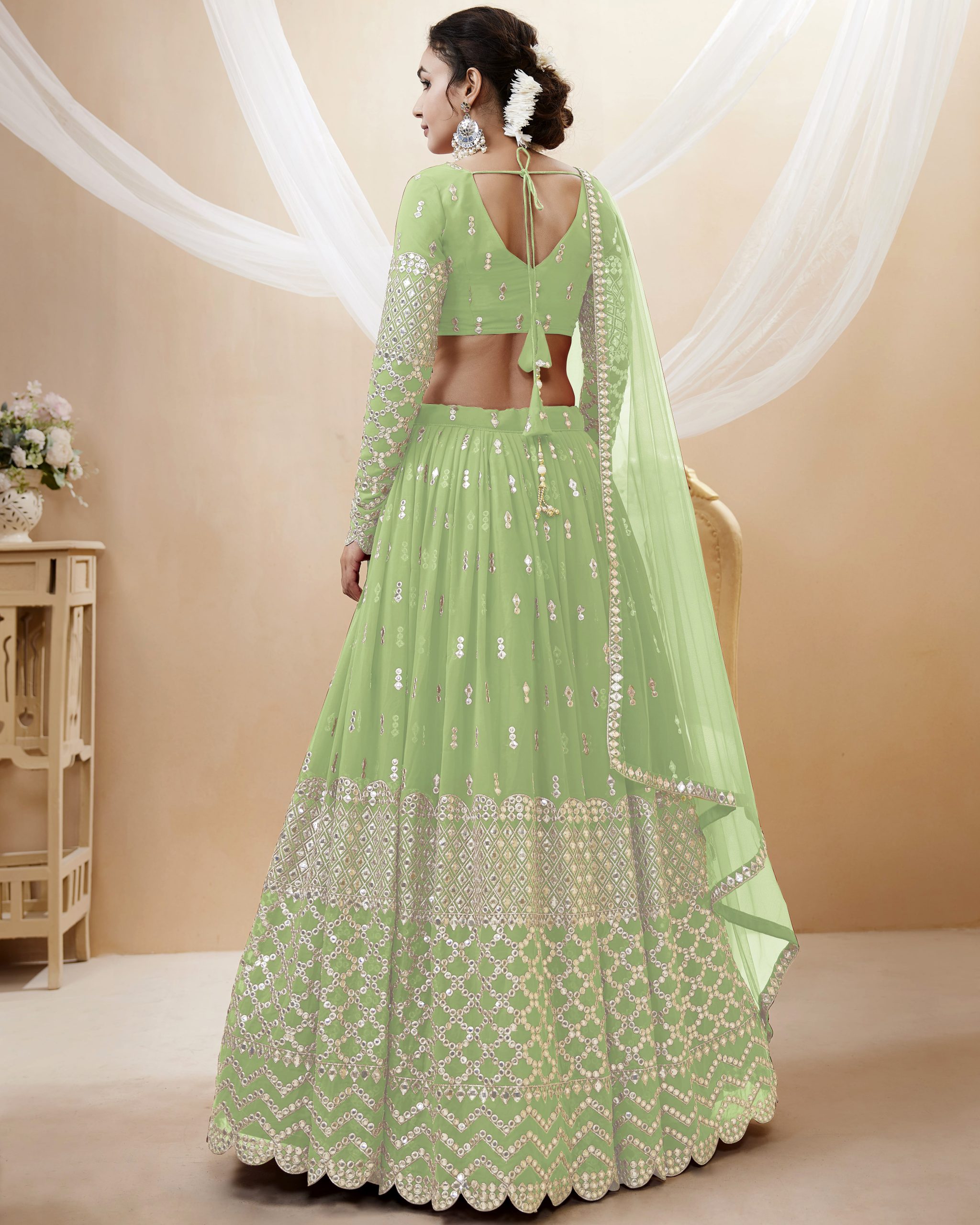 Create Your Dream Lehenga Semi-stitched Georgette Lehenga Fabric Georgette Choli And Georgette Dupatta Embellished With Sequin Embroidery