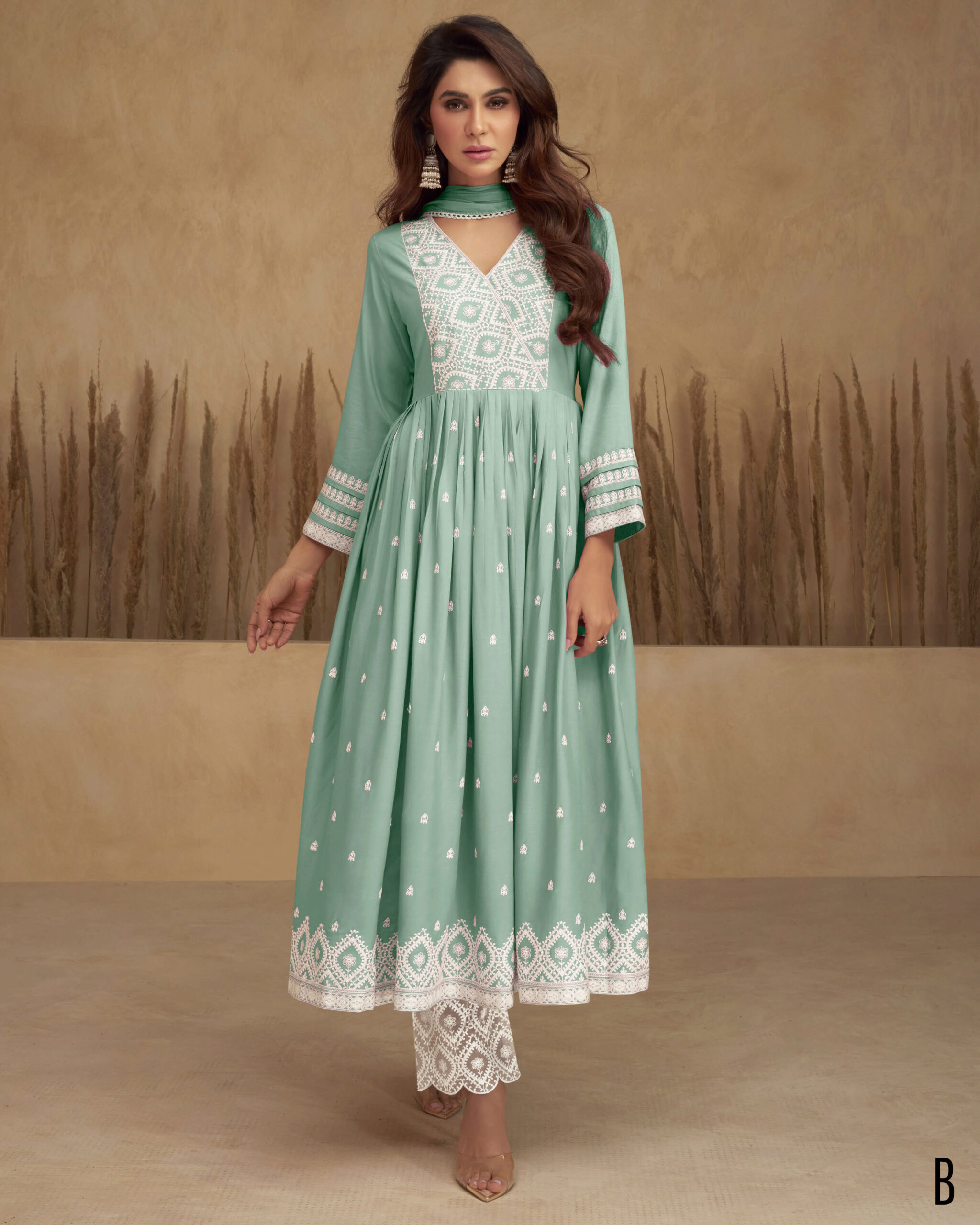 Vamika Present Aadhira Vol 5 Heavy Rayon White Thread Work Stitched Kurti Set