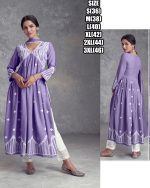 Ethnicrang Women's Stitched Pure Rayon Embroidery Narya Cut Kurti Pent With Dupatta