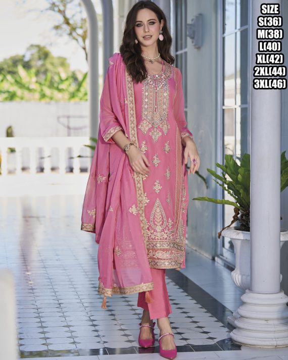 Ethnicrang Women's Heavy Organza Stitched Embroidery Salwaar Kameez