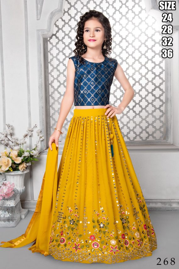 Kid's Wear Georgette Embroidery Stitched Lehenga Choli