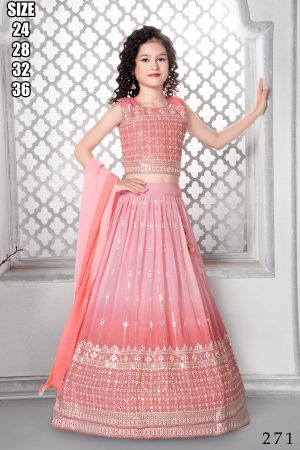 Kid's Wear Georgette Embroidery Stitched Lehenga Choli