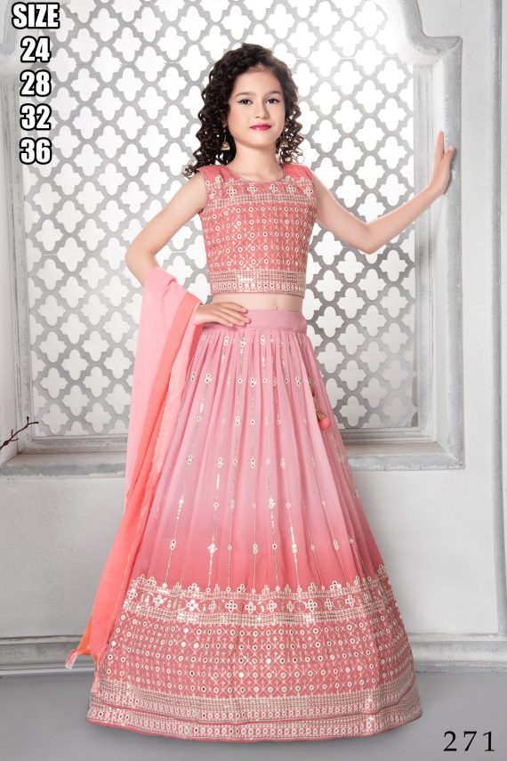 Kid's Wear Georgette Embroidery Stitched Lehenga Choli