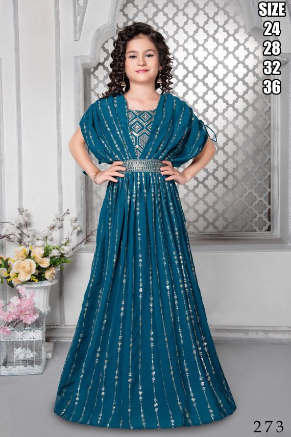 Kid's Wear Georgette Embroidery Stitched Gown