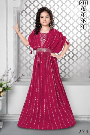 Kid's Wear Georgette Embroidery Stitched Gown