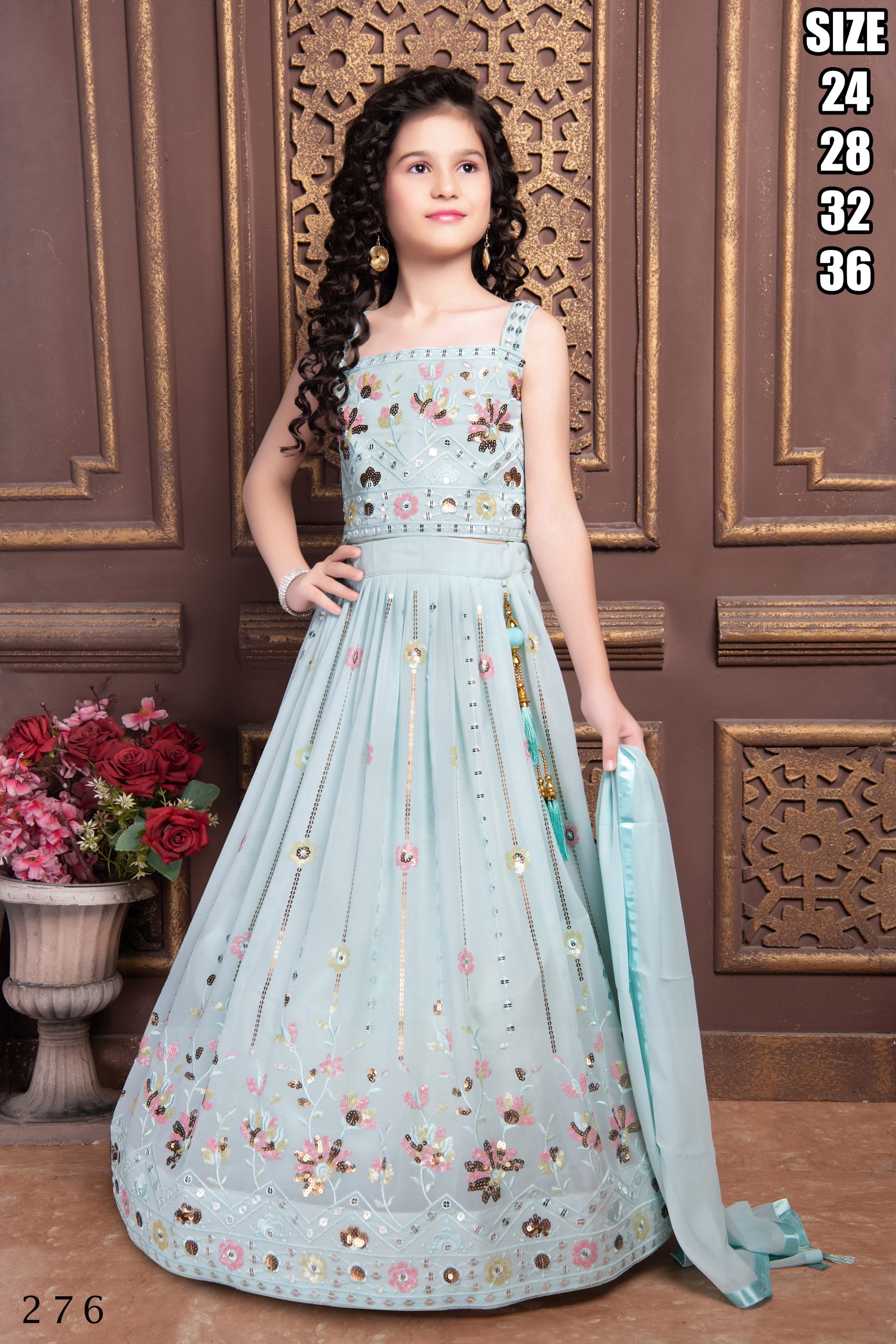 Kid's Wear Georgette Embroidery Stitched Lehenga Choli