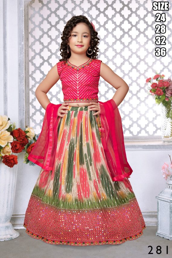 Kid's Wear Georgette Embroidery Stitched Lehenga Choli & Sharara Suit