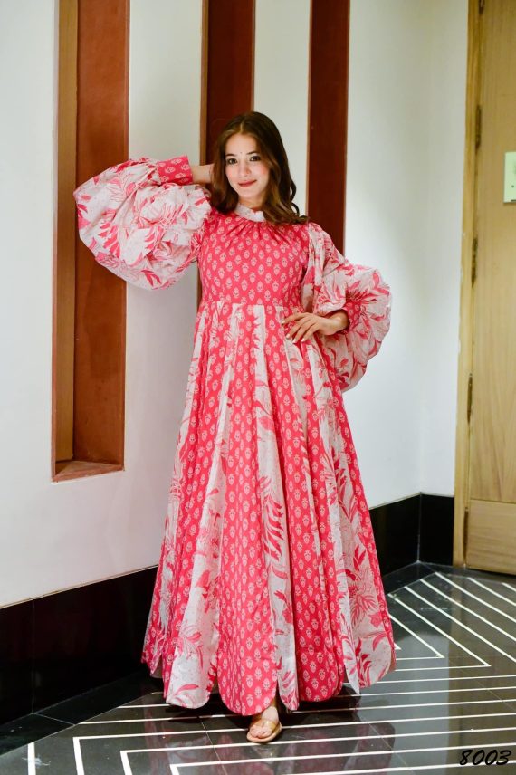 Cotton Silk Readymade Gown In Multi Colour