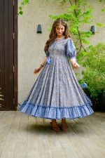 Cotton Silk Readymade Gown In Multi Colour